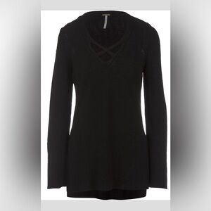 Free People V-Neck Sweater with Crisscross Detail